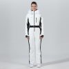 High Experience Women's Winter Fur Hood Chic One Piece White Ski Jumpsuit