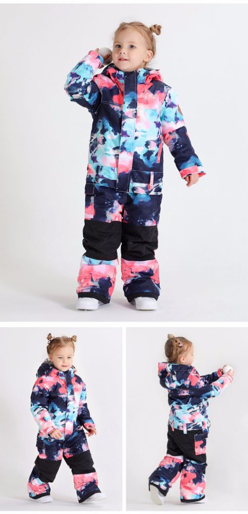 Boy & Girls Unisex Waterproof Colorful Winter Cuty Ski Suit One Piece Snowsuits