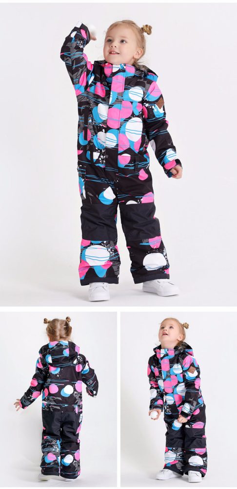 Boy & Girls Unisex Waterproof Colorful Winter Cuty Ski Suit One Piece Snowsuits