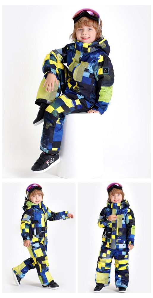 Kids Unisex Waterproof Colorful Winter Outdoor Ski Suit One Piece Snowsuits For Boy & Girl