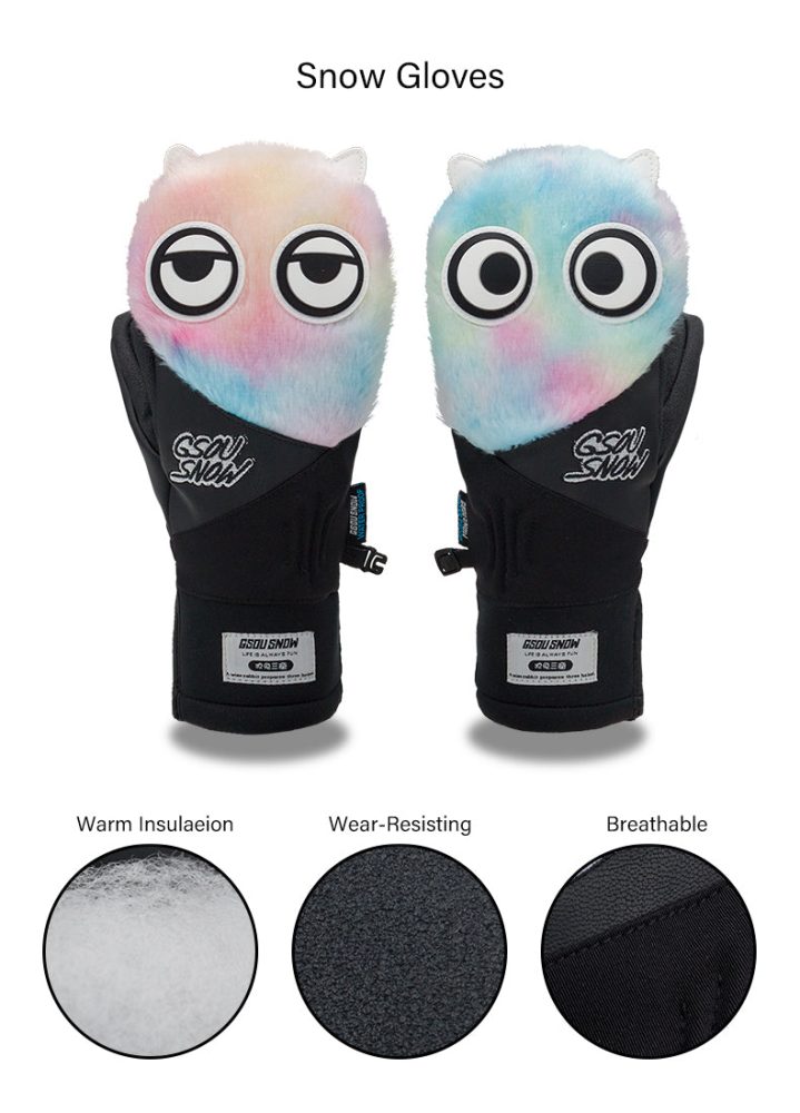 Men's Gsou Snow Mascot Furry Snowboard Gloves Winter Mittens