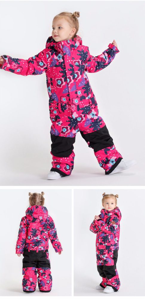 Boy & Girls Unisex Waterproof Colorful Winter Cuty Ski Suit One Piece Snowsuits