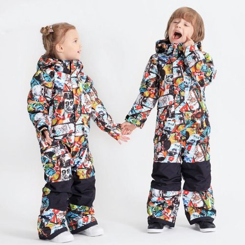 Boy & Girls Unisex Waterproof Colorful Winter Cuty Ski Suit One Piece Snowsuits