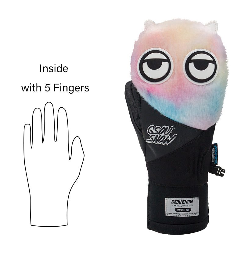 Men's Gsou Snow Mascot Furry Snowboard Gloves Winter Mittens