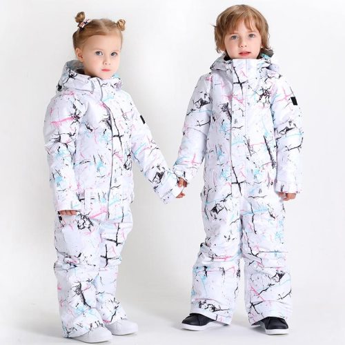 Kids Unisex Waterproof Colorful Winter Outdoor Ski Suit One Piece Snowsuits For Boy & Girl