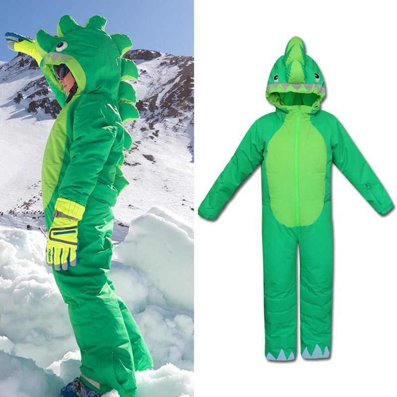 Phibee Boy & Girls Unisex Waterproof Winter Blue Dinosaur Animal Friendly One Piece Snowsuits