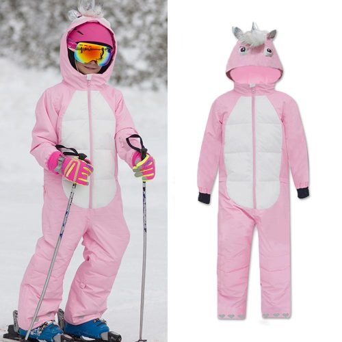 Phibee Boy & Girls Unisex Waterproof Winter Pink Unicorn Animal Friendly One Piece Snowsuits