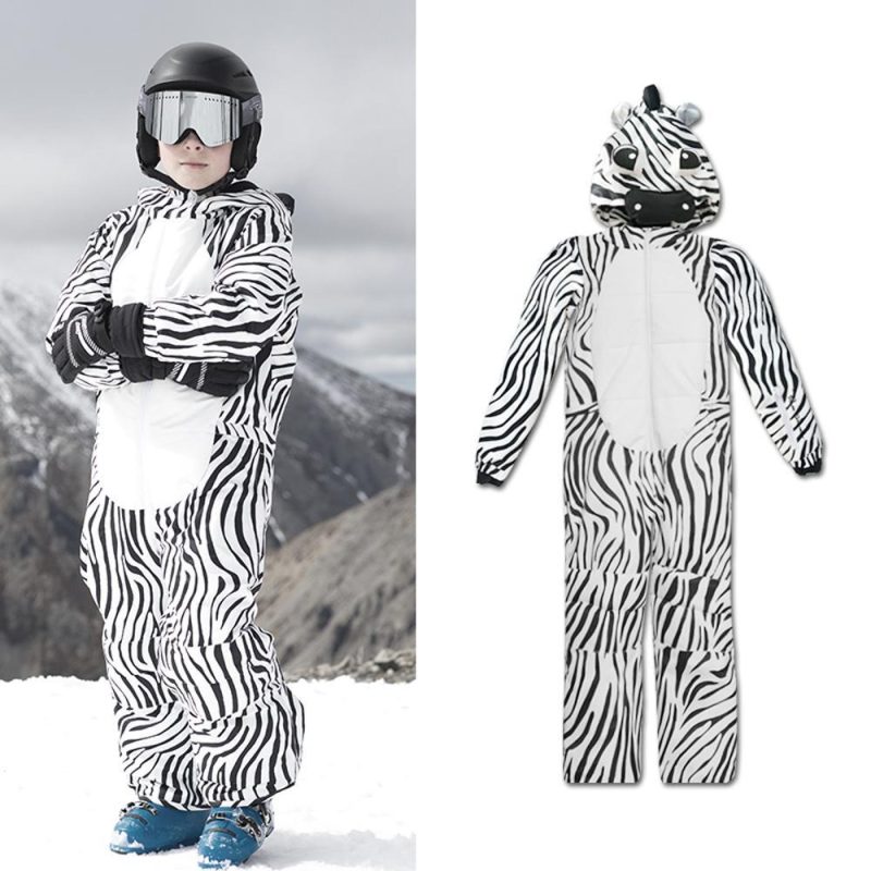 Phibee Boy & Girls Unisex Waterproof Winter Zebra Animal Friendly One Piece Snowsuits