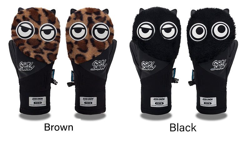 Men's Gsou Snow Mascot Furry Snowboard Gloves Winter Mittens