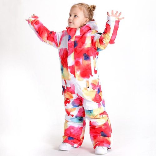 Kids Unisex Waterproof Colorful Winter Outdoor Ski Suit One Piece Snowsuits For Boy & Girl