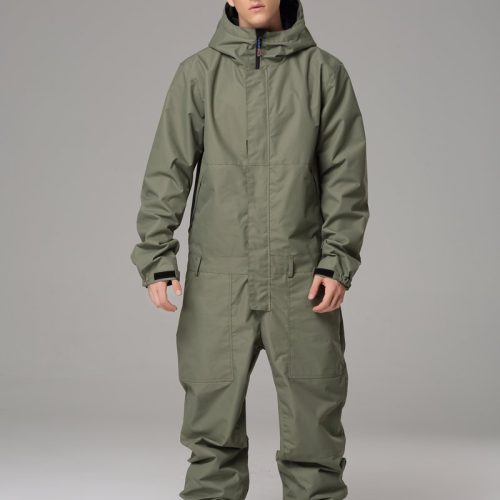 Men's Searipe One Piece Stylish Army Green Ski Suits Winter Jumpsuit Snowsuits